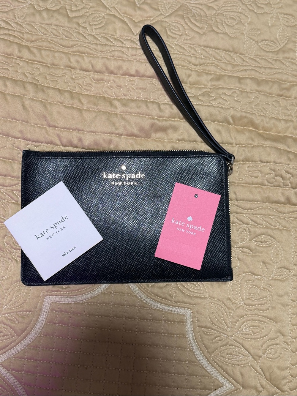 kate spade Black Leather Wristlet Clutch with Strap